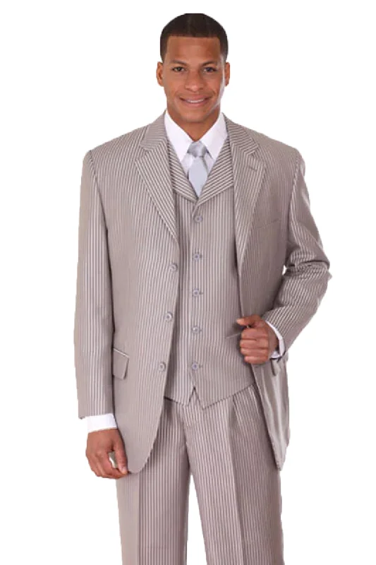 Mens 3 Button Vested Shiny Sharkskin Narrow Pinstripe Suit in Silver Grey Rugged Men's Outdoor  Rugged Men's Outdoor  Rugged Men's Outdoor 