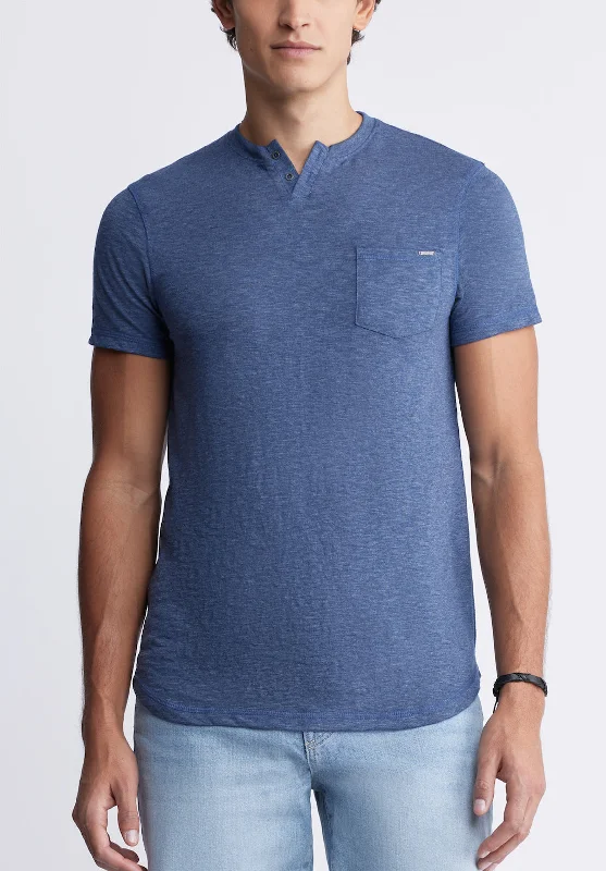 Kadyo Men's Pocket Henley Top in Whale Blue - BM24345 Casual Men's Japanese  Casual Men's Japanese 