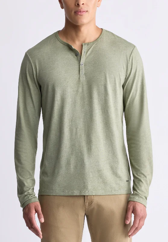 Kaduk Men's Long-Sleeve Burnout Henley Top, Army Green - BM24237 Confident Men's Power Confident Men's Power