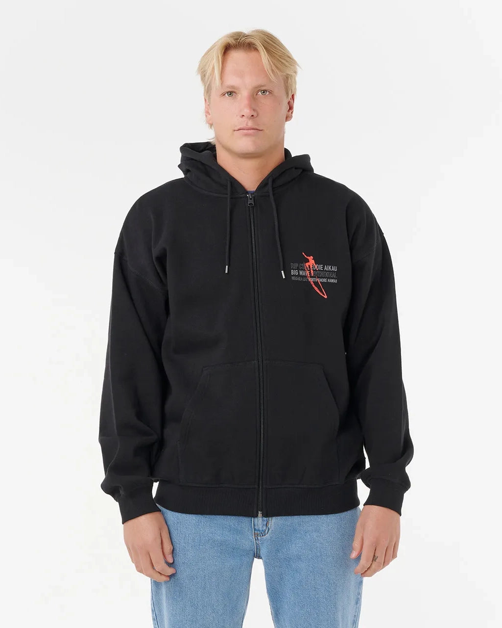 Eddie Would Go Zip Hoodie in Black Youthful Men's Pop Youthful Men's Pop