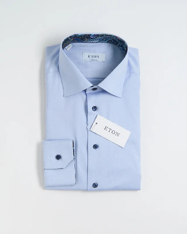 Light Blue Floral Trim Signature Twill Contemporary Shirt Modern Men's Tech Modern Men's Tech