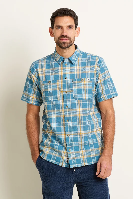 Blue Check Short Sleeve Shirt Trendy Men's Oversized Trendy Men's Oversized