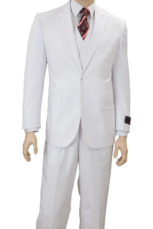 Mens Classic Fit 2 Button Vested Suit in White Modern Men's Tech Modern Men's Tech Modern Men's Tech