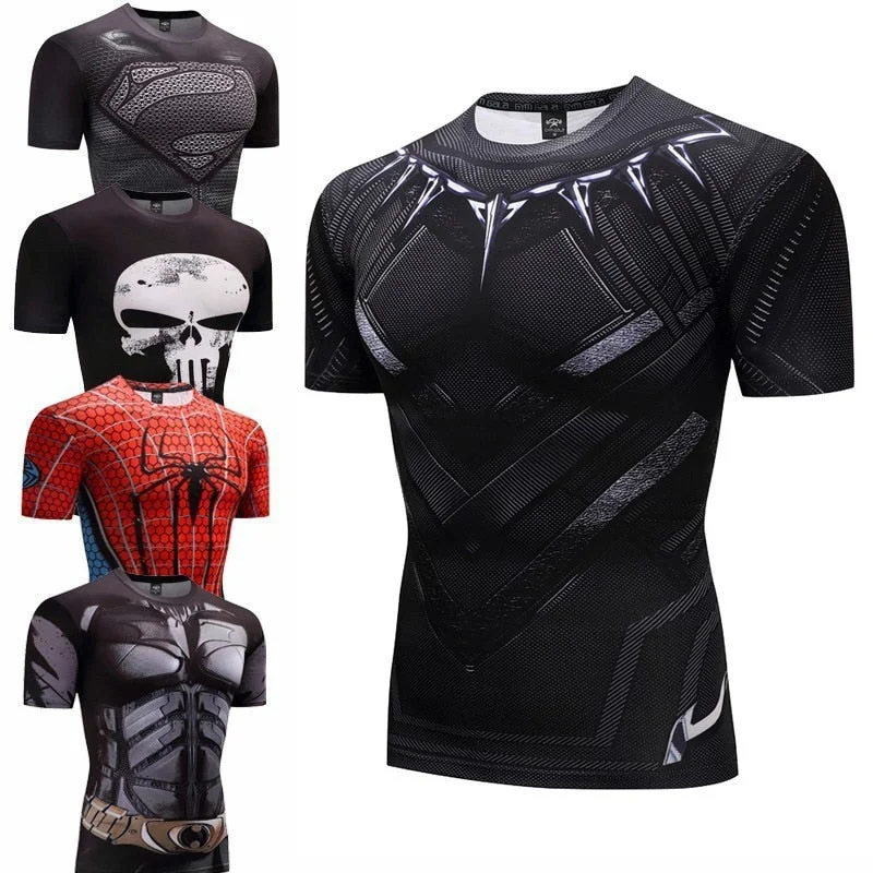 black panther Fitness Bodybuilding Compression Shirt Men Anime Rashgarda rashguard MMA 3D Superman Punisher T Shirt Crossfit Rugged Men's Outdoor  Rugged Men's Outdoor 