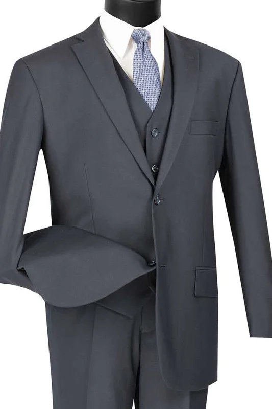 Mens Basic 2 Button vested Suit in Navy Blue Monochromatic Office Style Monochromatic Office Style Monochromatic Office Style