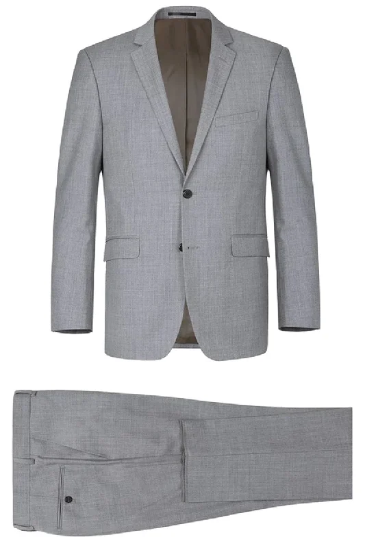 Mens Basic Two Button Classic Fit Wool Suit with Optional Vest in Light Grey Confident Men's High Confident Men's High Confident Men's High