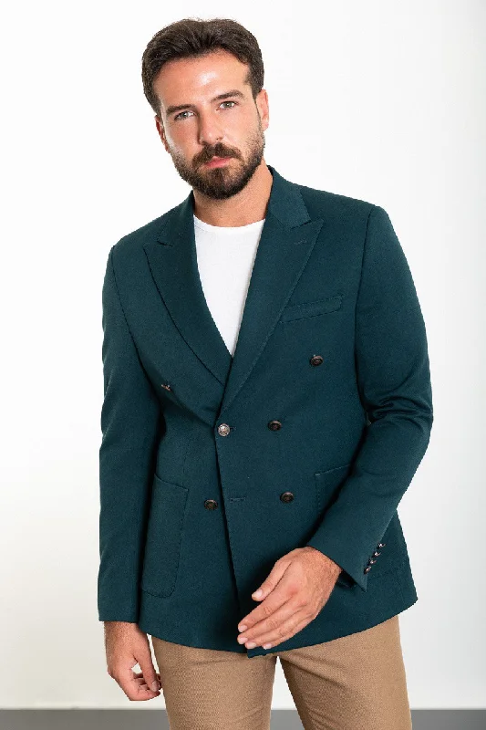 Bojoni Torretta Slim Fit Double Breasted Petrol Blue Blazer Sophisticated Men's French Sophisticated Men's French