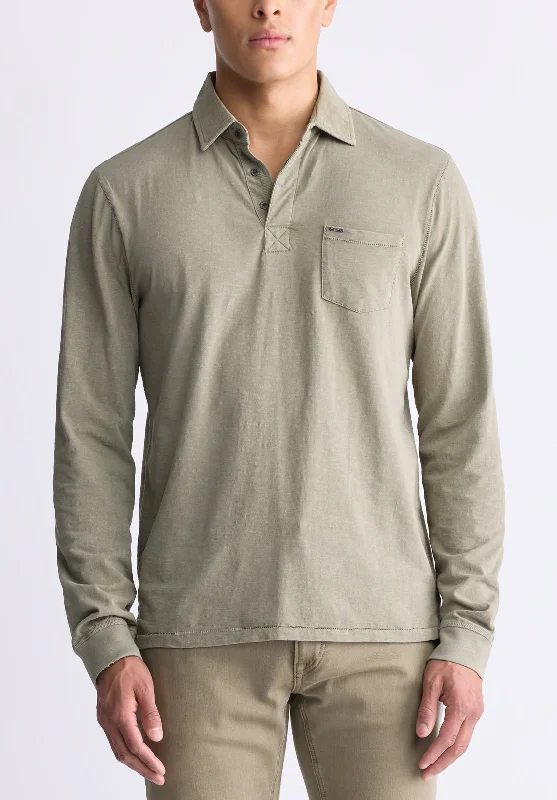 Kimmy Men's Long-Sleeve Polo with Pocket, Rain Forest - BM24378 Athletic Men's High Athletic Men's High