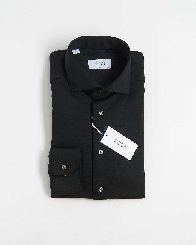 Black Solid Knitted Merino Slim Shirt Casual Men's Japanese  Casual Men's Japanese 