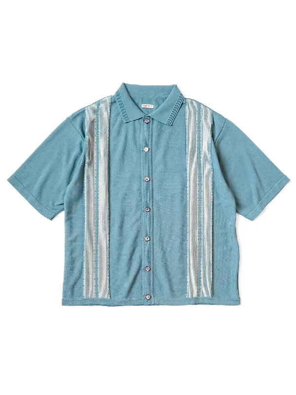 Kapital 14G Cotton Knit TENNESSEE Aloha Polo - Turquoise Cozy Men's Winter Cozy Men's Winter