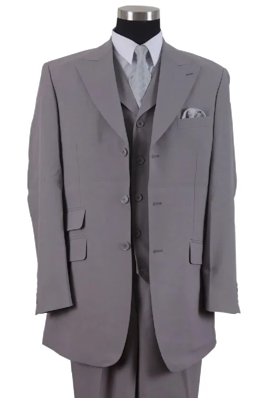 Mens 3 Button Vested Wide Peak Lapel Fashion Suit in Grey Sleek Men's Contemporary  Sleek Men's Contemporary  Sleek Men's Contemporary 