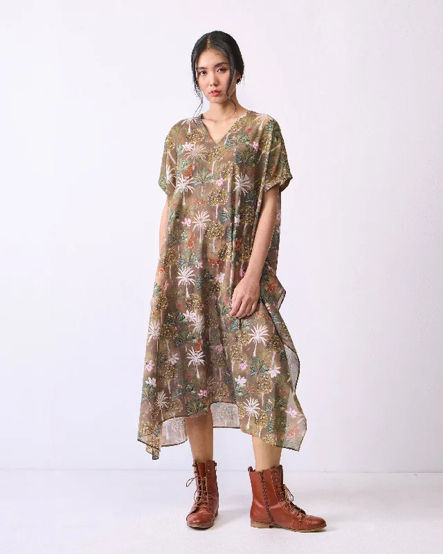 Safari Delight Kaftan - Olive Print Monochromatic Office Style