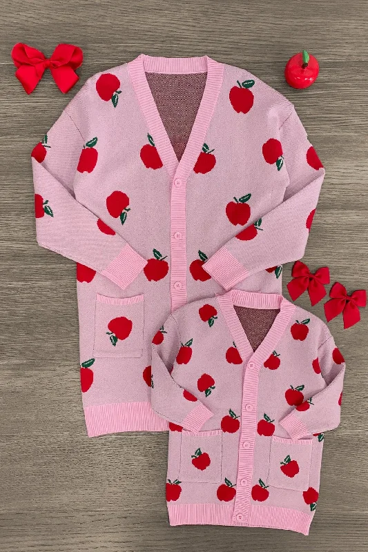 Mom & Me - Pink Apple Cardigan Laid