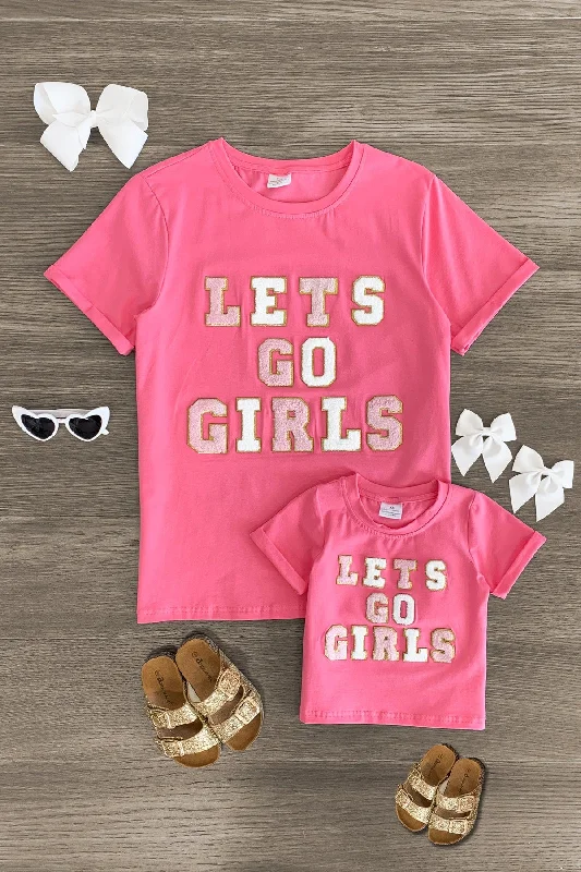 Mom & Me - "Let's Go Girls" Pink Short Sleeve Top Preppy Men's College