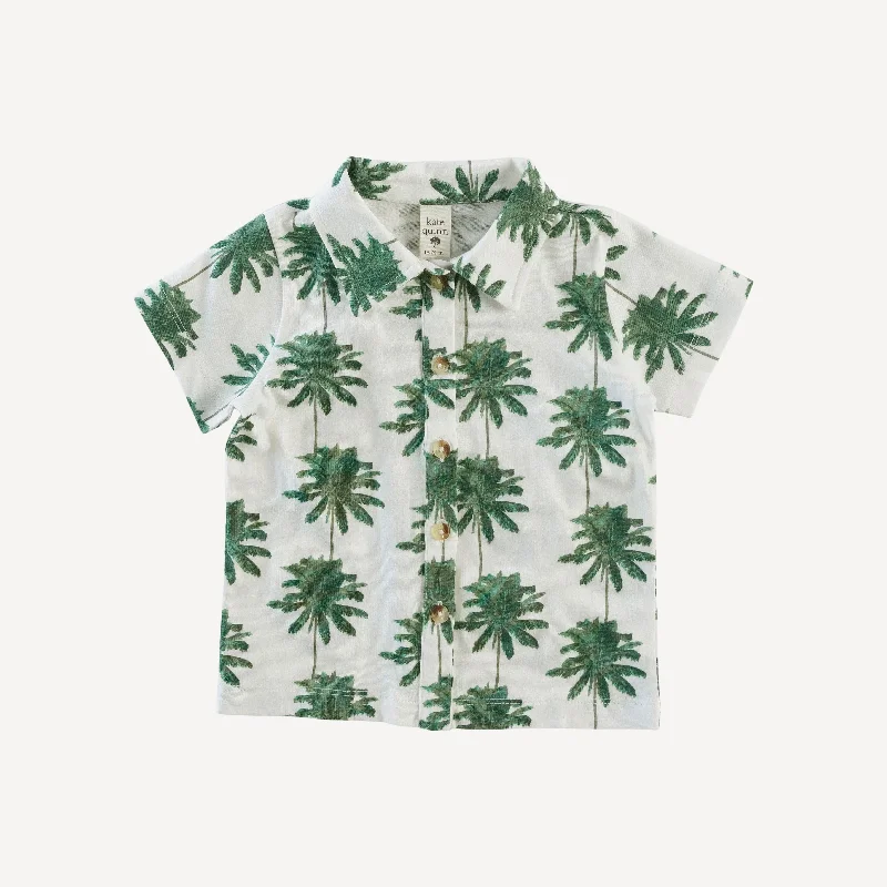 short sleeve button down shirt | green palm | organic cotton jersey Tailored