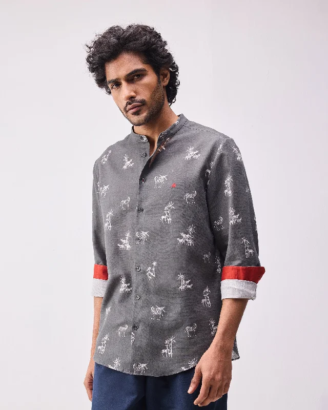 Nawab Shirt - Grey Print Cclassic Men's Tweed