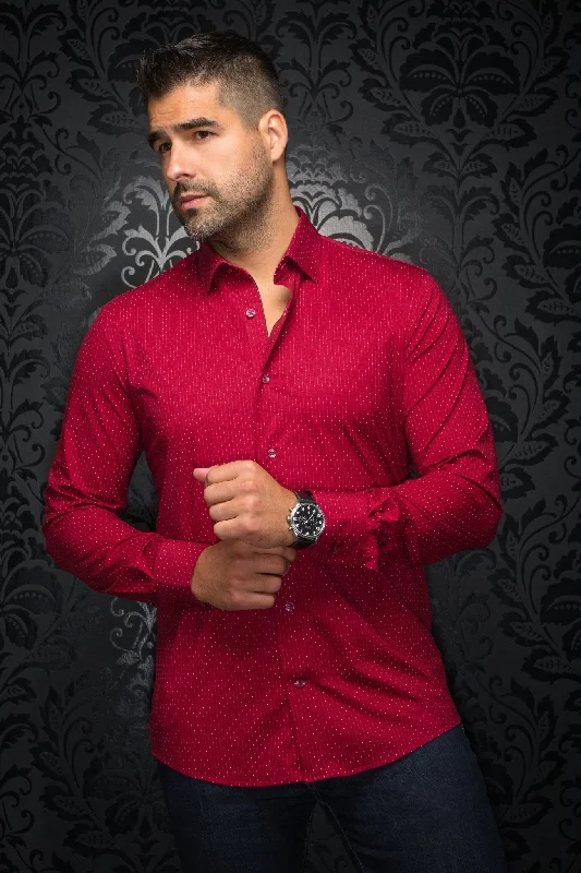 AU NOIR | Long Sleeve Shirt | Alexander-NDL Burgundy Polished Men's Silk