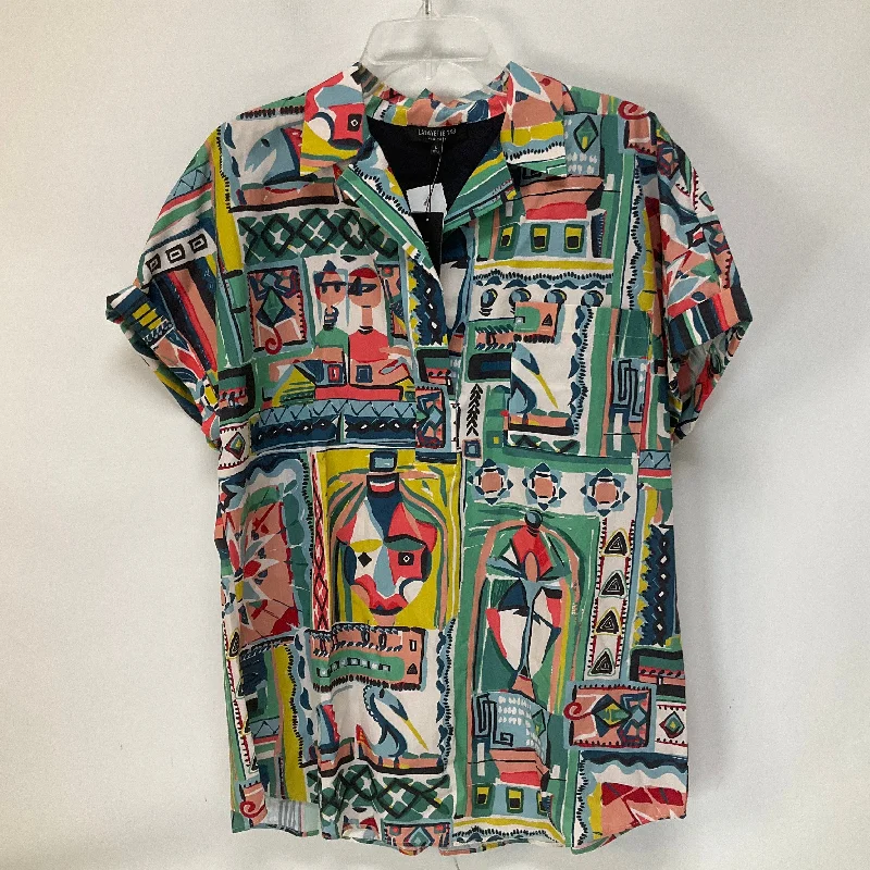 Multi-colored Top Short Sleeve Lafayette 148, Size L Sleek Men's Metallic