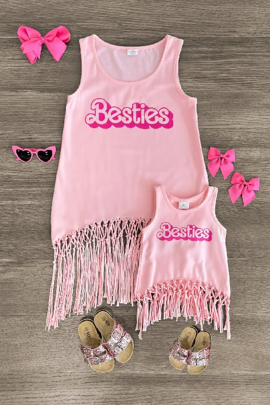 Mom & Me - "Besties" Pink Fringe Tank Top Confident Men's High