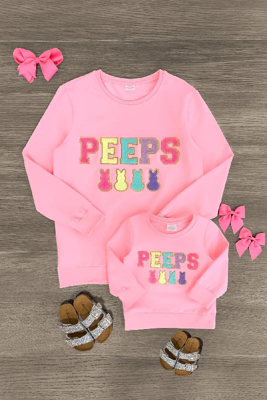 Mom & Me - "Peeps" Pink Chenille Patch Top Laid