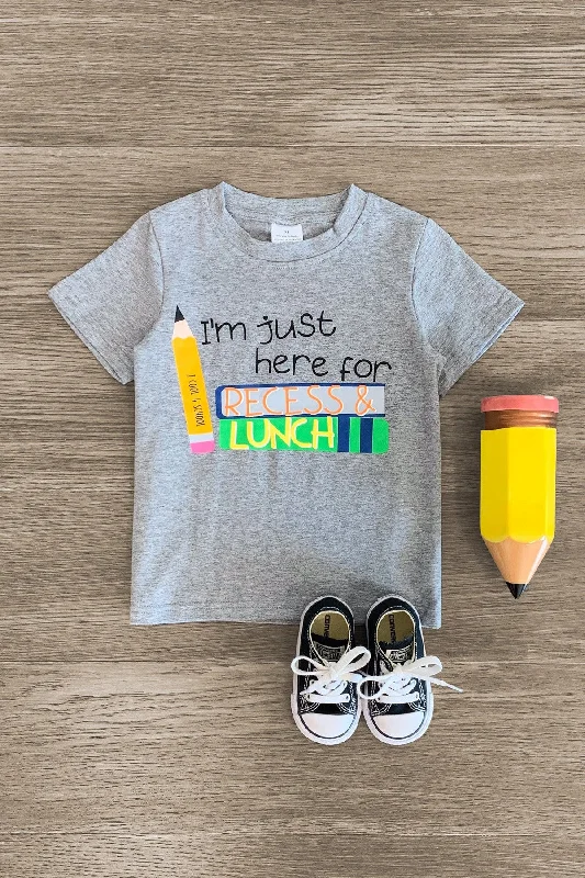 "I'm Just Here For Recess & Lunch" Gray Top Casual Men's Loose