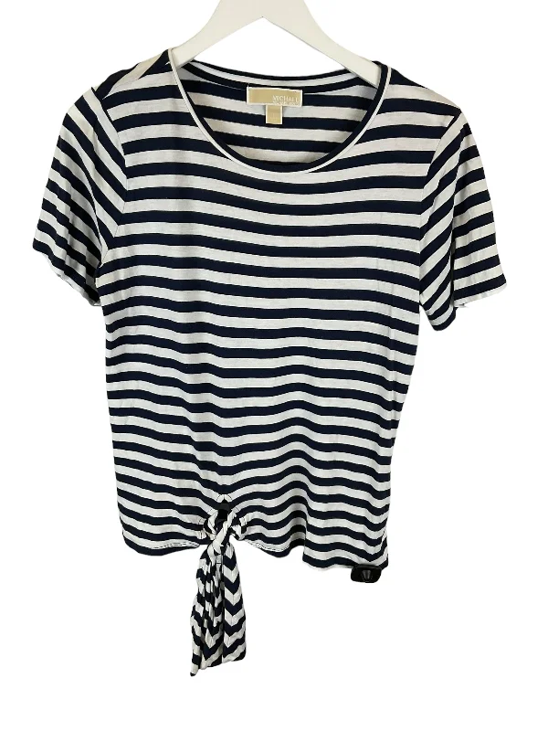 Striped Pattern Top Short Sleeve Michael By Michael Kors, Size L Laid