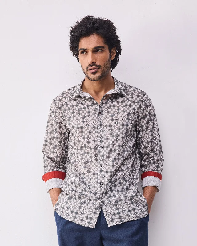 Kochi Shirt - Light Grey Print Hip Men's Retro