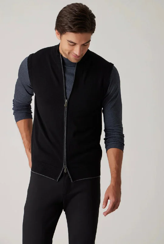 MERINO WOOL ZIP VEST - BLACK Edgy Men's Punk