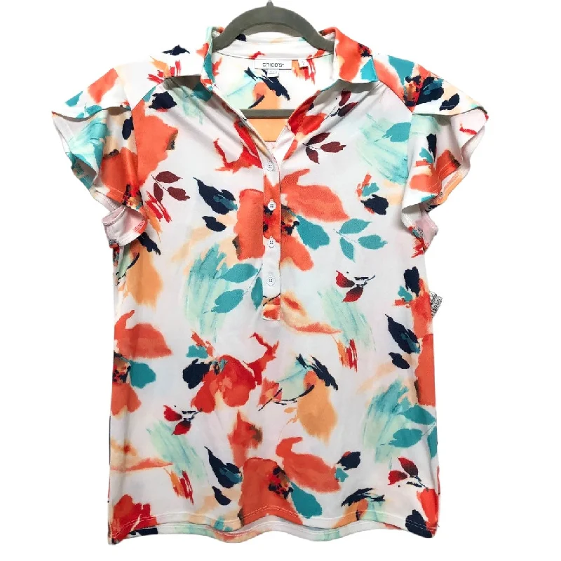 Floral Print Top Short Sleeve Chicos, Size S Beach