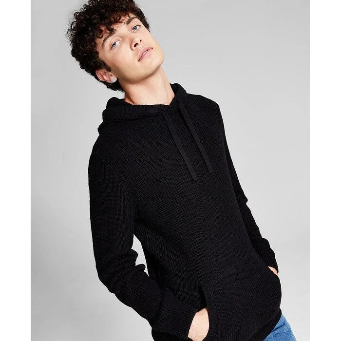 And Now This Men's Ribbed Knit Pullover Hooded Sweater Black Refined Men's Hand Refined Men's Hand Refined Men's Hand