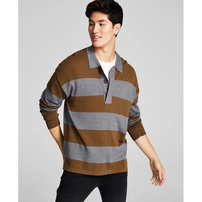 And Now This Men's Striped Rugby Long Sleeve Sweater Green Size Small Refined Men's European Refined Men's European Refined Men's European