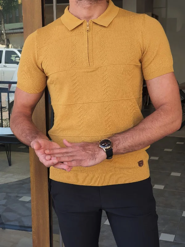 Bano Mustard Slim Fit Zipper Polo T-Shirt Earthy Men's Hemp Earthy Men's Hemp