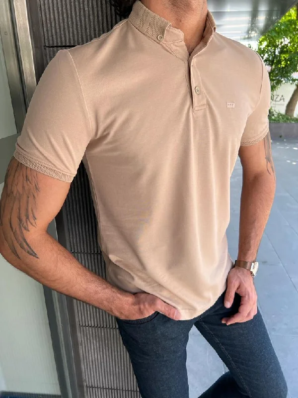 Giovanni Mannelli Slim Fit Beige Polo Tees Tough Men's Military Tough Men's Military