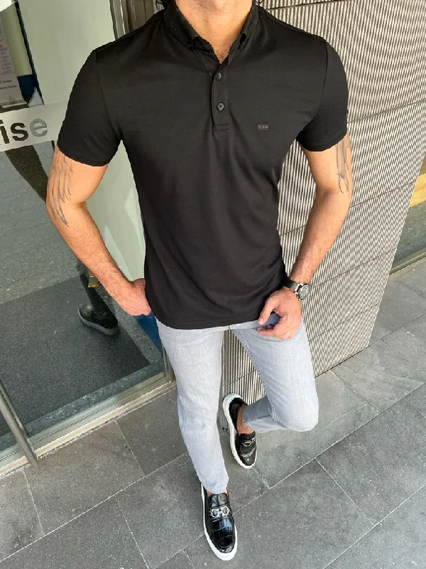 Giovanni Mannelli Slim Fit Black Polo Tees Trendy Men's Scandinavian Trendy Men's Scandinavian