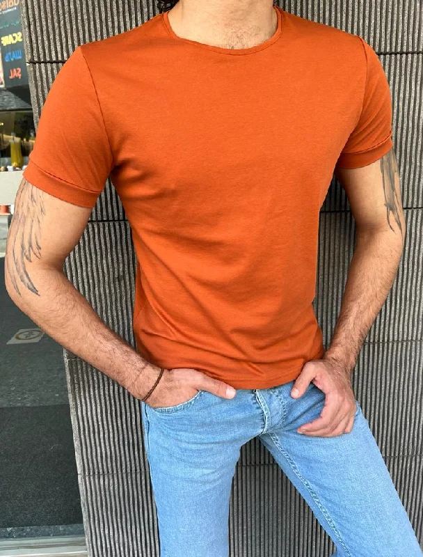 Giovanni Mannelli Slim Fit Camel Short Sleeve Tees Modern Men's Tech Modern Men's Tech