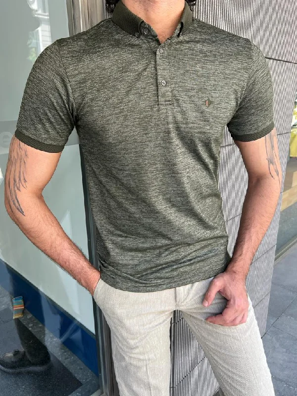 Giovanni Mannelli Slim Fit Khaki Polo Short Sleeve T-shirt Tough Men's Tactical Tough Men's Tactical