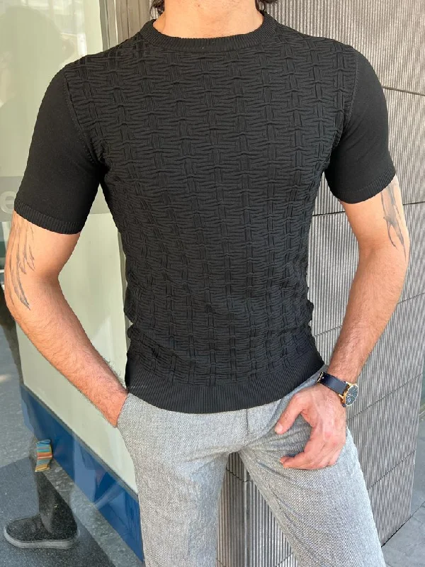 Giovanni Mannelli Slim Fit Plaid Black Knit Tees Sporty Men's Athleisure  Sporty Men's Athleisure 