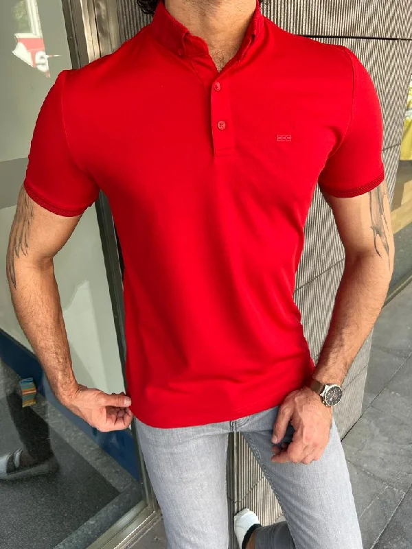 Giovanni Mannelli Slim Fit Red Polo Tees Sleek Men's Contemporary  Sleek Men's Contemporary 