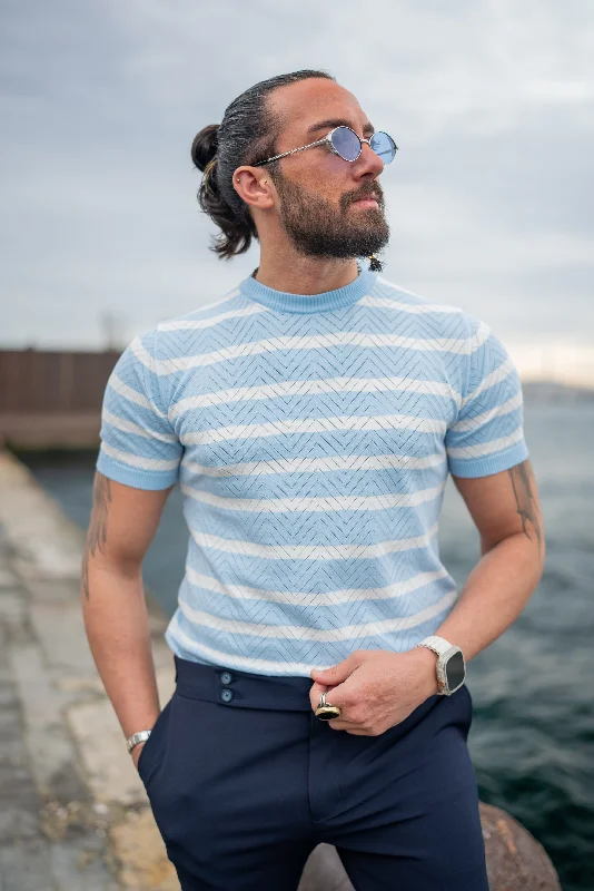 Bojoni Bath Blue Crewneck Striped T-Shirt Laid Laid