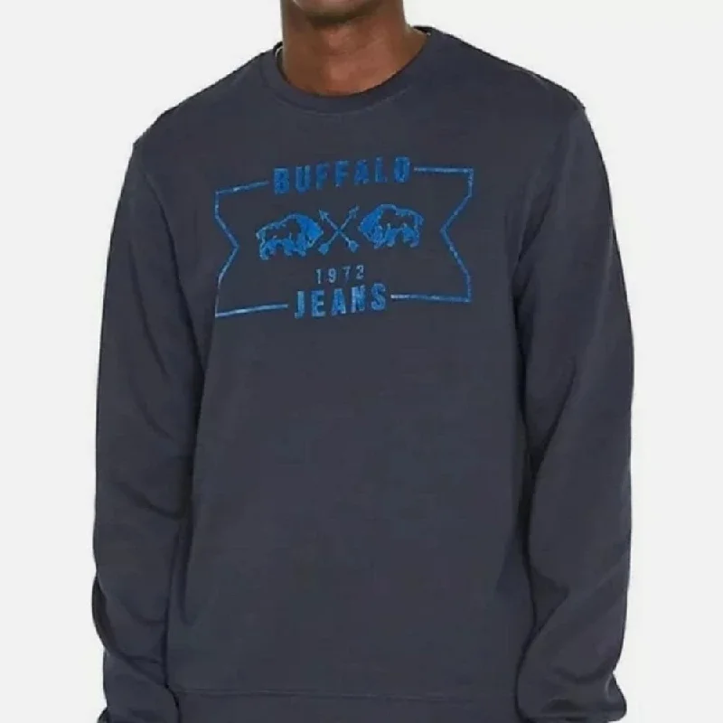 Buffalo David Bitton Men's Facory Regular Fit Fleece Logo Sweatshirt Blue Size Xx-Large Stylish Men's Tropical  Stylish Men's Tropical  Stylish Men's Tropical 