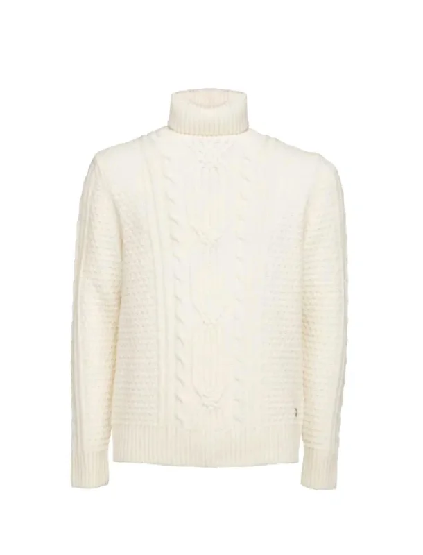 Cable Turtleneck Sweater In Ivory Unique Men's Patch Unique Men's Patch Unique Men's Patch