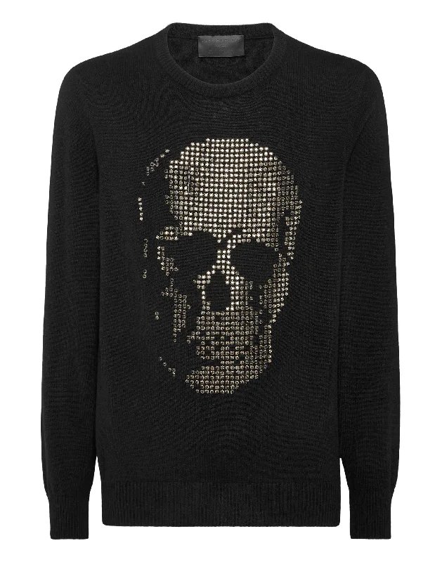 Cashmere Pullover Round Neck LS Skull strass Laid Laid Laid