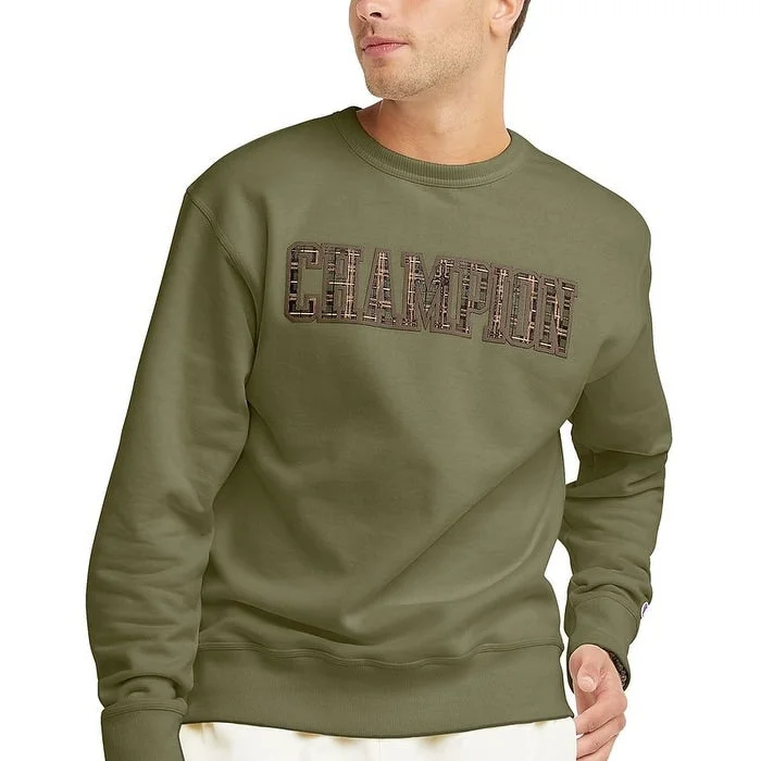 Champion Men's Powerblend Standard Fit Logo Print Fleece Sweatshirt Green Size Large Refined Men's Velvet Refined Men's Velvet Refined Men's Velvet