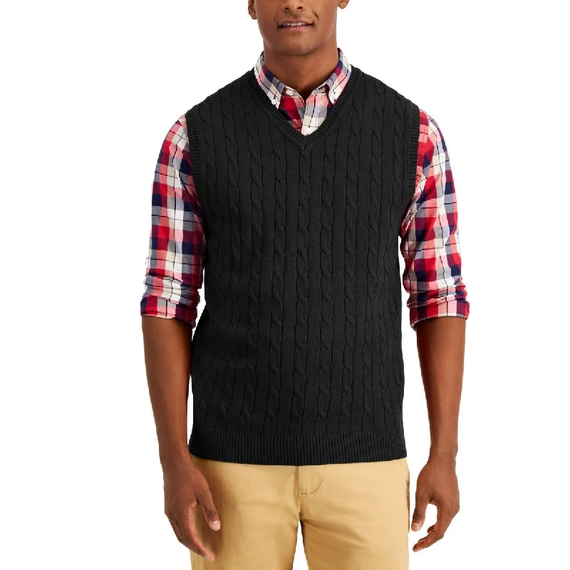 Club Room Men's Cable Knit Cotton Sweater Vest Black Trendy Men's Bucket Trendy Men's Bucket Trendy Men's Bucket