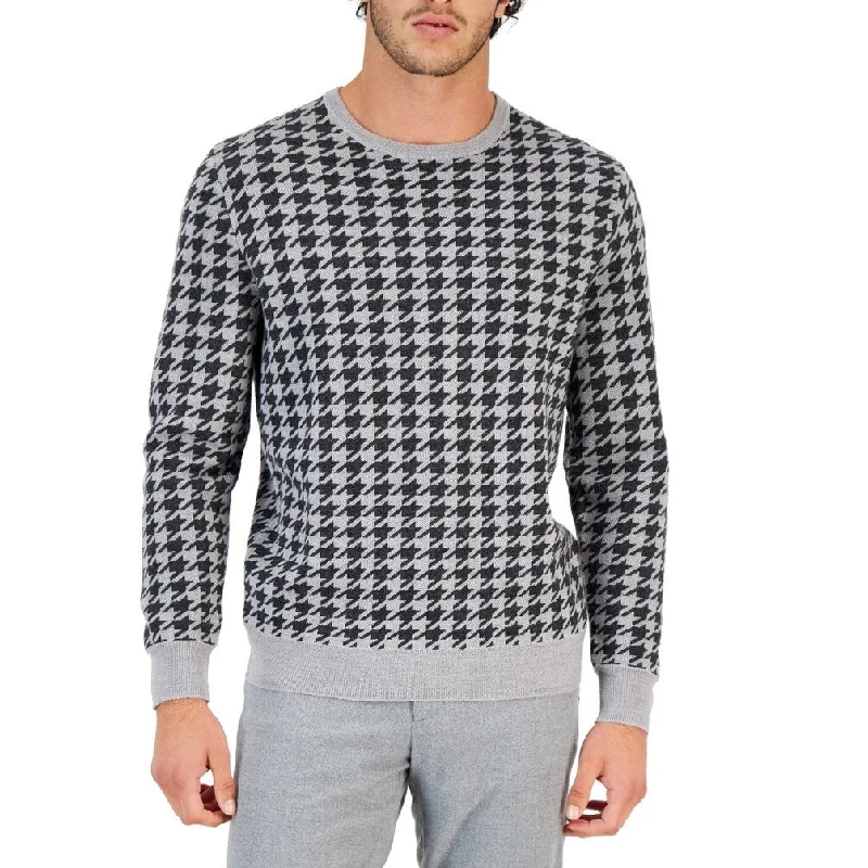 Club Room Men's Merino Houndstooth Crewneck Sweater Gray Size Medium Athletic Men's High Athletic Men's High Athletic Men's High