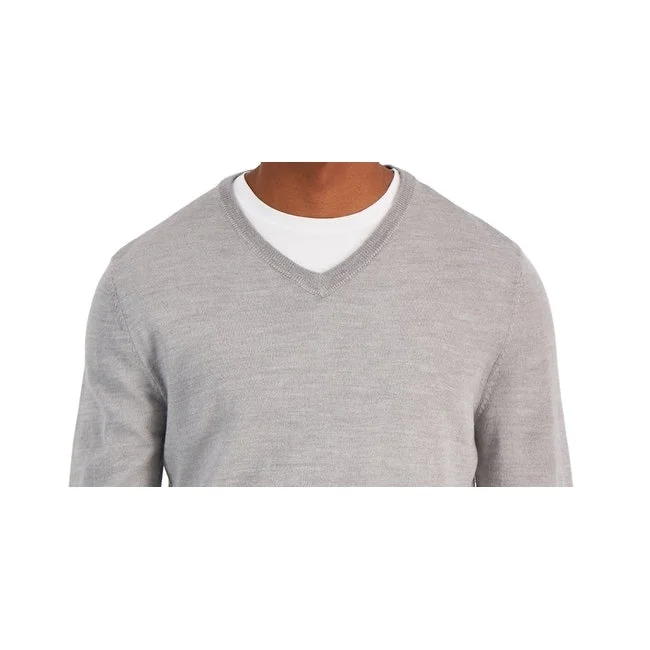 Club Room Men's Solid V Neck Merino Wool Blend Sweater Gray Size Medium Classic Men's Pin Classic Men's Pin Classic Men's Pin