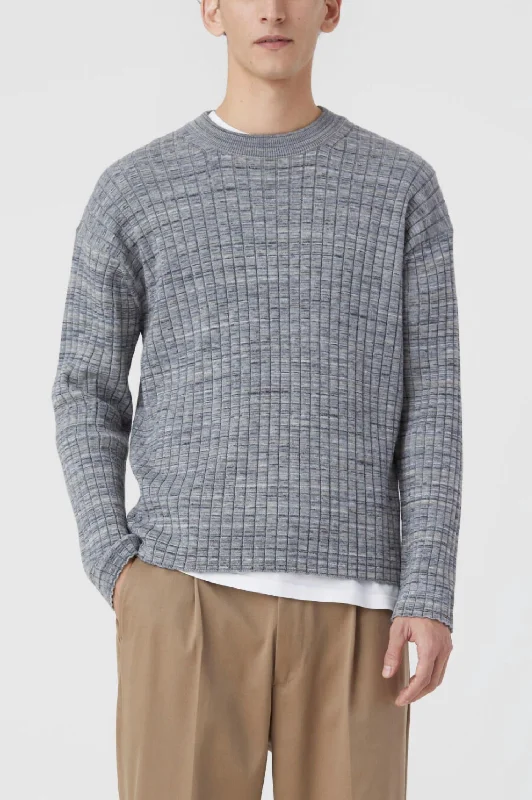 Crew Neck Ribbed Jumper In Ash Grey Modern Men's Tech Modern Men's Tech Modern Men's Tech