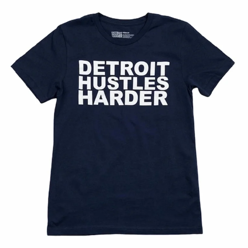 Detroit Hustles Harder Short Sleeve Classic Tee (Navy/White) Masculine Men's  Masculine Men's 