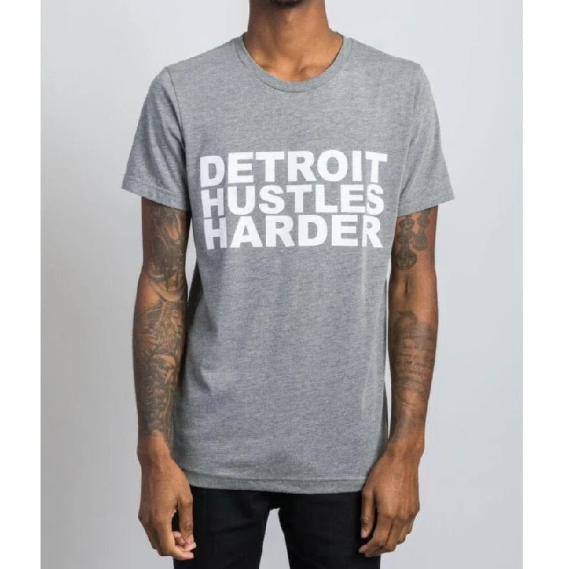 Detroit Hustles Harder Short Sleeve Tri-Blend White Print T Shirt (Heather Grey) Elegant Men's Formal  Elegant Men's Formal 