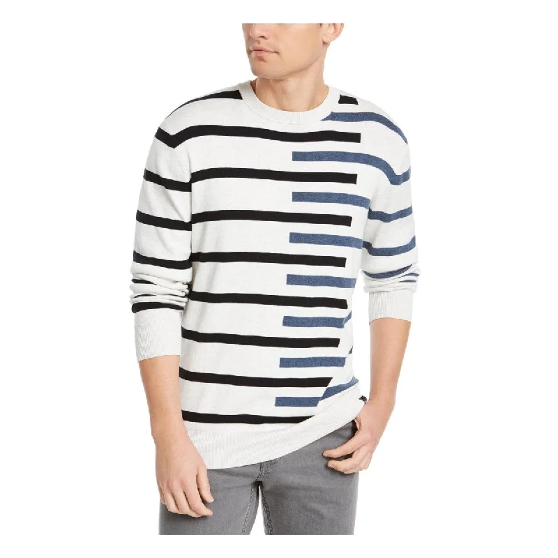 DKNY Men's Regular Fit Asymmetrical Stripe Sweater White Size XX-Large Sleek Men's Contemporary  Sleek Men's Contemporary  Sleek Men's Contemporary 